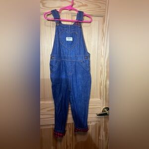 Size 5 OshKosh B'gosh Denim Overalls with Red Plaid Accents